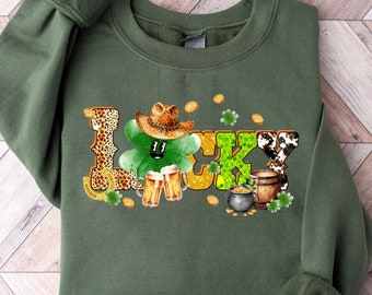 Lucky Western Sweatshirt, Cowgirl Shirt for St Patrick Day, Western Graphic Tee, Women Saint Patrick's Day Shirt, Cowgirl Shirt, Lucky Shirt