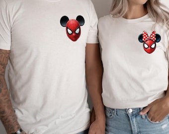 Koszulka z głową Myszki Miki i Spidermana, Koszulka z Myszką Minnie i Spidermanem, Koszulka dla par Disney, Koszulka Disney Trip, Pasujące koszulki Disney
