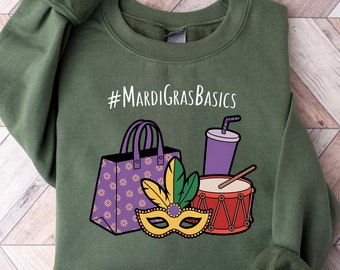 Mardi Gras Basics Sweatshirt, Mardi Gras Mask Shirt, Mardi Gras Coquette Carnival Shirt, Fleur De Lis Shirt, Mardi Gras Party Louisiana Tee