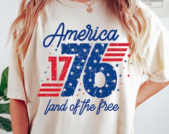 1776 America Shirt, Land of the Free USA T-Shirt, Patriotic Graphic Tee, 4th of July Shirt, Retro Independence Day Shirt Women,Retro USA Tee