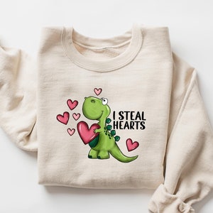 I Steal Hearts Dinosaur Valentine Shirt, Kids Birthday Gift, Women Valentine Sweater, Toddler Valentines Day Shirt, Girly Valentines Day Tee