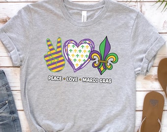 Peace Love Mardi Gras Shirt, Mardi Gras Shirt, Mardi Grass Love Shirt,Mardi Grass Festival Tshirt,Mardi Gras Heart Tee,mardi gras diva shirt
