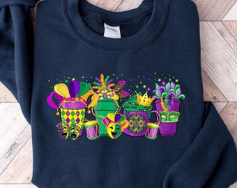 Mardi Gras Coffee Sweatshirt, Mardi Gras Latte Sweatshirt, Mardi Gras Mask Shirt, Mardi Gras Outfits, Fat Tuesday Shirt,Louisiana Sweatshirt