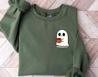 Cute Ghost Coffee Halloween sweatshirt, Halloween coffee shirt, ghost shirt, Halloween party shirt, anxiety shirt, Coffee Lover shirt