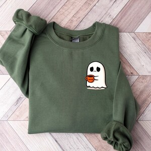 Cute Ghost Coffee Halloween sweatshirt, Halloween coffee shirt, ghost shirt, Halloween party shirt, anxiety shirt, Coffee Lover shirt
