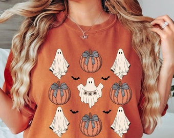 Retro Halloween pompoen strik spookshirt, pompoenshirt, spookshirt, pompoenkruid shirt, herfstshirt, Halloween kostuum, Halloweenfeest, boe-geroep