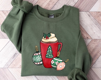 Christmas Coffee Sweatshirt, Christmas Ball Sweatshirt, Christmas Tis The Season Shirt, Latte Drink Crewneck, Unique Holiday Gift,Coffee Tee
