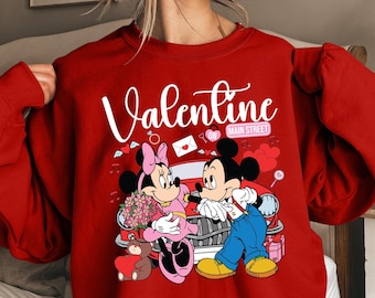 Retro Valentines Day Sweatshirt,Cute Valentine Main Street Shirt,Disneyland Valentine Sweater,Disney Couple Crewneck,Disney Valentine's Gift