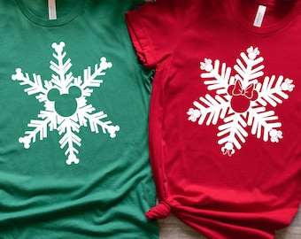 Mickey and Minnie Snowflake Shirt, Disney Christmas Couple Tees, Holiday Matching Outfit, Mickey Ears Snowflake Shirt, Disney Christmas Gift