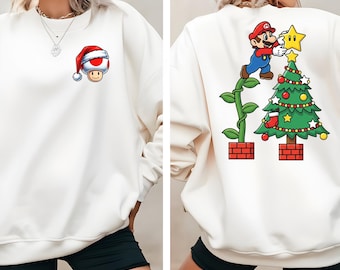 Super Mario Christmas Sweatshirt, Nintendo Mario Bros Holiday Gift, Christmas Tree Mario Shirt, Santa Toad Shirt, Gamer Gift for Him
