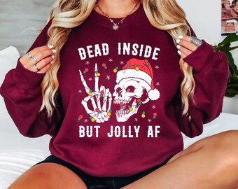 Död inuti men glad AF jultröja, julskelettskjorta, julskeletthandskjorta, glad och ljus skjorta, julklapp