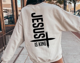 Moletom Jesus é Rei,Camiseta com cruz cristã Jesus é Rei,Mercadoria cristã,Camiseta com versículo bíblico,Vestuário cristão de rua,Camiseta religiosa