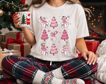 Disney Christmas Shirt, Pink Holiday Sweatshirt, Mickey Minnie Xmas Trees, Disney Trip Shirt, Magical Park Vacation Gift