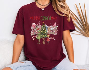 Merry Grinchmas Shirt, Whoville Holiday Tee, Grinch Family Vacation Outfit, Festive Tree Graphic, Grinch Lover Gift