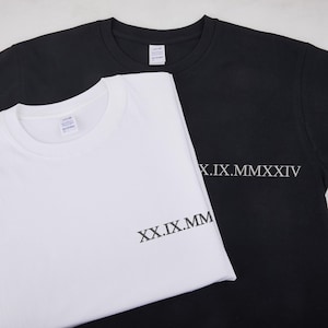 Personalized Embroidered Roman Numeral T-Shirt: Couple Initials, Wedding Date