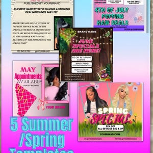 Beauty Business Flyers, Hairstylist Flyer Bundle  Template,Spring Theme Canva Templates