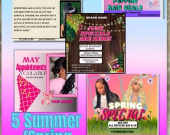 Beauty Business Flyers, Hairstylist Flyer Bundle  Template,Spring Theme Canva Templates