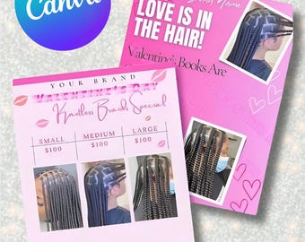 Valentine's Day Hair Bundle Flyer, Hair Business Flyer Bundle, Price List Templates Braids Flyer Hair Deals