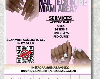 Nail Tech,Beauty Tear-Off Flyer Template, Editable Nail-Hair Salon Marketing Flyer, Canva Template with QR Code, Beauty Business Promotion