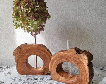 Wood Vase with Glass Bulb: Unique Home Decor Handmade