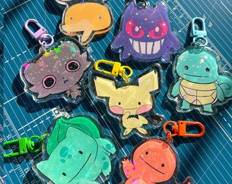 PKMN Pocket Monster Acrylic Charms! 2.5" espurr ditto pichu gengar squirtle bulbasaur charmander psyduck
