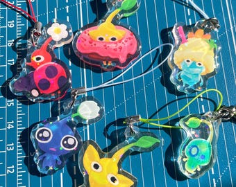 PIKMIN Acrylic Phone charms! 1.25-1.5" ghost, blue, yellow, decor, red, ice
