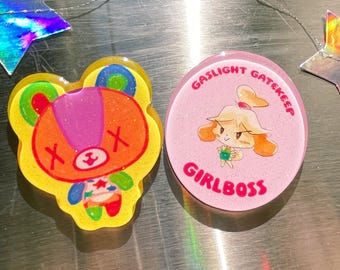 Animal Crossing Acrylic Fridge Magnets! 2.5" w/ glitter epoxy Isabelle, Stitches