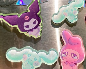 Sanrio Fridge Magnets! 2.5" w/ glitter epoxy Kuromi, My Melody, Cinnamoroll cinammon roll