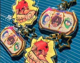 ARCANE keychains 2.5" with holo front side epoxy Vi, Sevika, Isha, Jinx glitter magnet