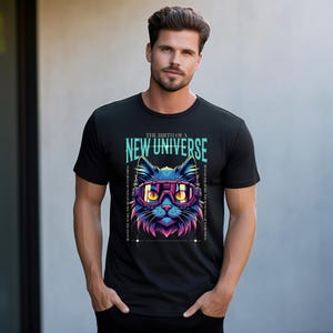 Cyberpunk Cat T Shirt, Neon Futuristic Tee, Sci Fi Vaporwave Shirt, Cool Cyber Cat Tee, Retro Aesthetic T Shirt