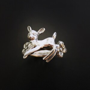 Deer in the Flowers Ring in Sterling Silver image 1