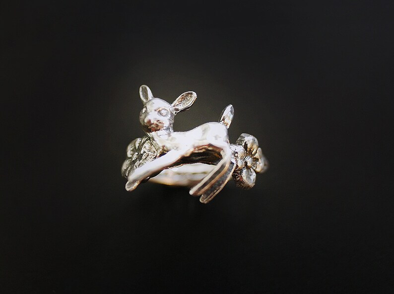 Deer in the Flowers Ring in Sterling Silver image 1
