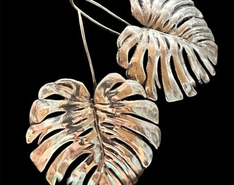 Large Monstera Leaf Earrings