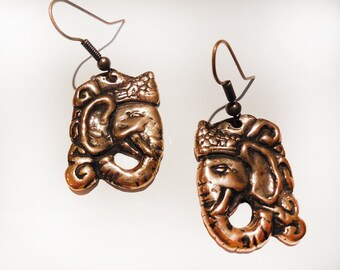 Elephant Head Earrings in Gold Bronze