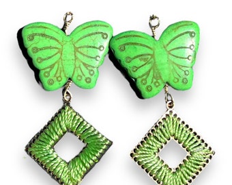 Green Stone Butterfly Dangle Earrings