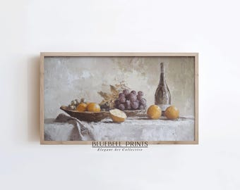 Quadro de natureza morta de frutas vintage para TV | Pintura de cozinha neutra rústica | Decoração instantânea de casa de fazenda | Bluebell Prints Download DIGITAL | 00688