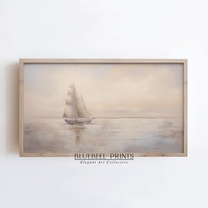 Summer Seascape FRAME TV Art | Muted Neutral Sail Boat Painting | Instant Nautical Beach House Decor | BluebellPrints DIGITAL Download 00890