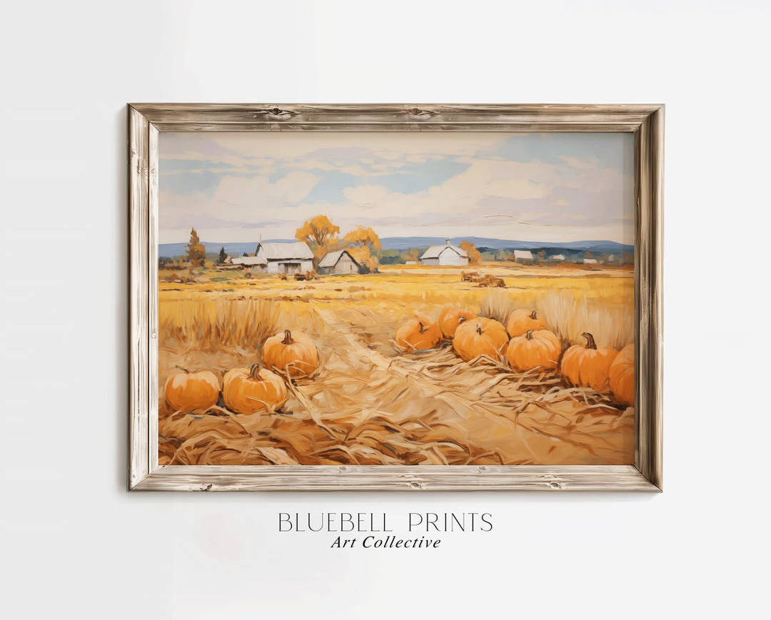 PRINTABLE Pumpkin Patch Farmland Oil Painting | Rustic Fall Farmhouse ...