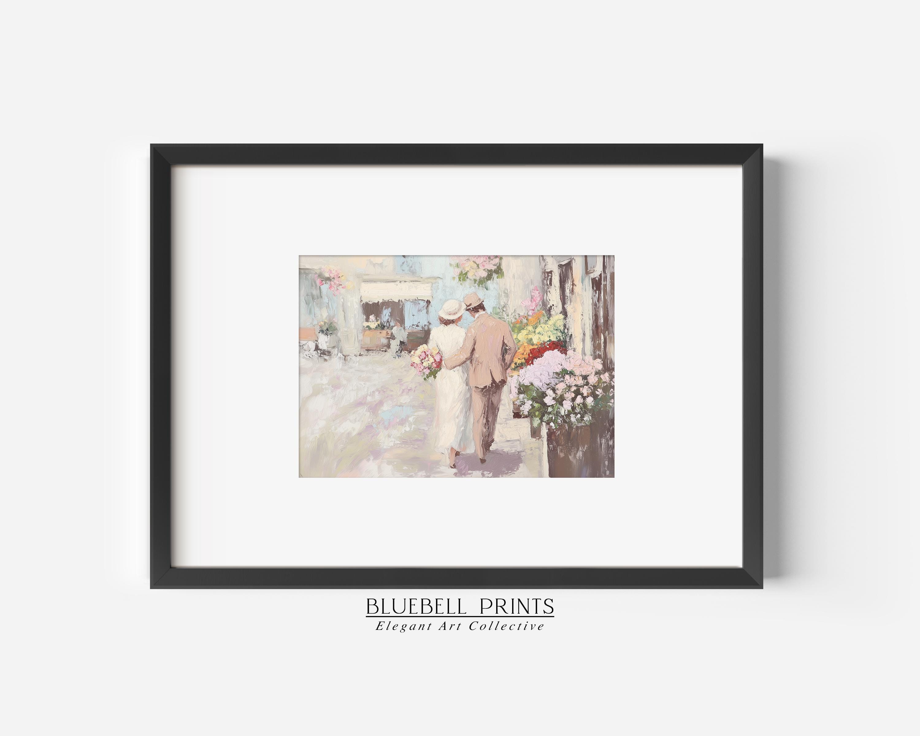 Vintage Romantic Couple Oil Painting | Soft Pink Flower Market Wall Art ...