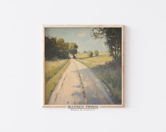 Old Country Road Oil Painting | French Farmhouse Cottage Wall Art | Vintage Spring Landscape Print | Square PRINTABLE Digital | BB 00609