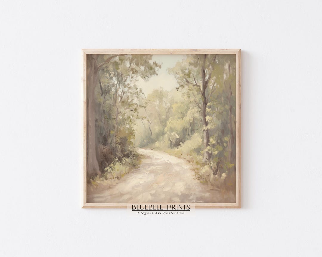 Muted Forest Path Oil Painting | Green Country Cottage Farmhouse Wall ...