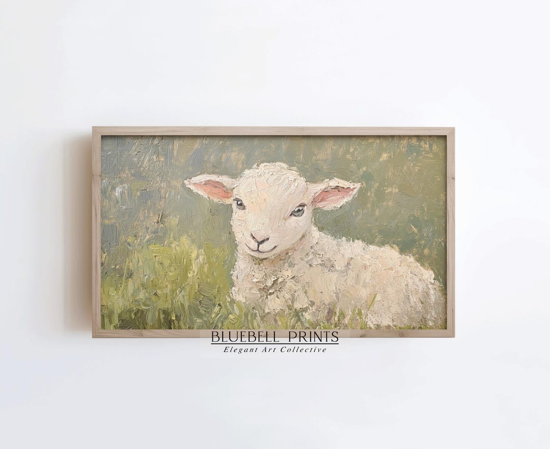 Spring Lamb Portrait FRAME TV Art | Country Farm Animal Painting ...
