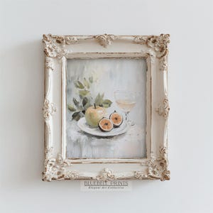Apple & Fig Still Life Oil Painting | Muted Farmhouse Dining Room Wall Art | Vintage Rustic Country Kitchen Print | PRINTABLE Digital 00648