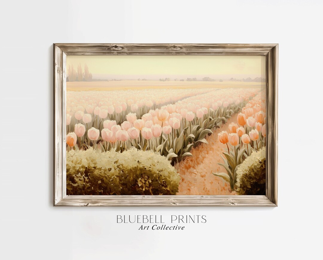 Tulip Field Oil Painting | Pastel Flower Wall Art | Spring Vintage ...