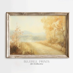 Gedempt olieverfschilderij van landmeerspoor | Rustieke herfst boerderij hut muurkunst | Vintage herfstlandschapsprint | AFDRUKBAAR digitaal | BB 00197