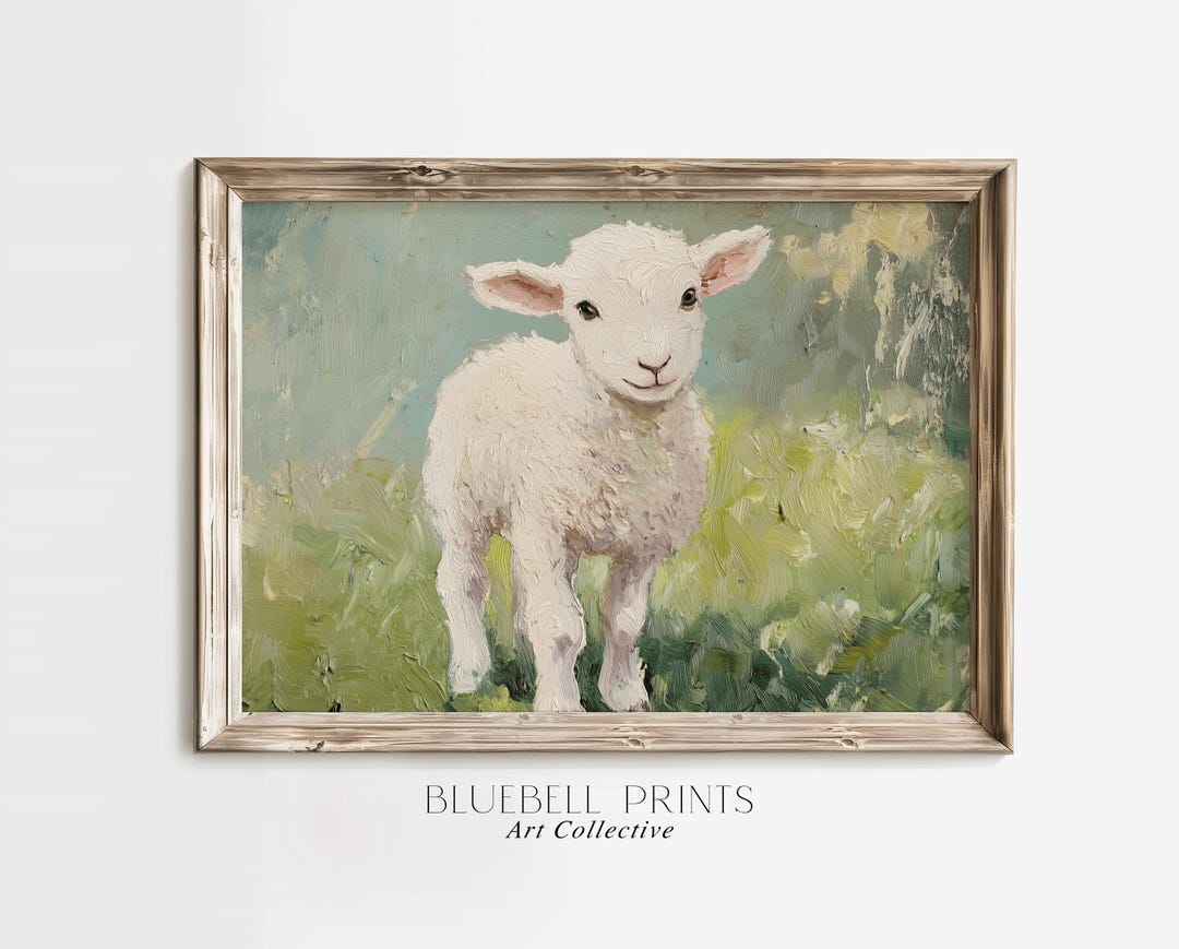 Little Lamb Oil Painting | Farm Animal Nursery Wall Art | Easter