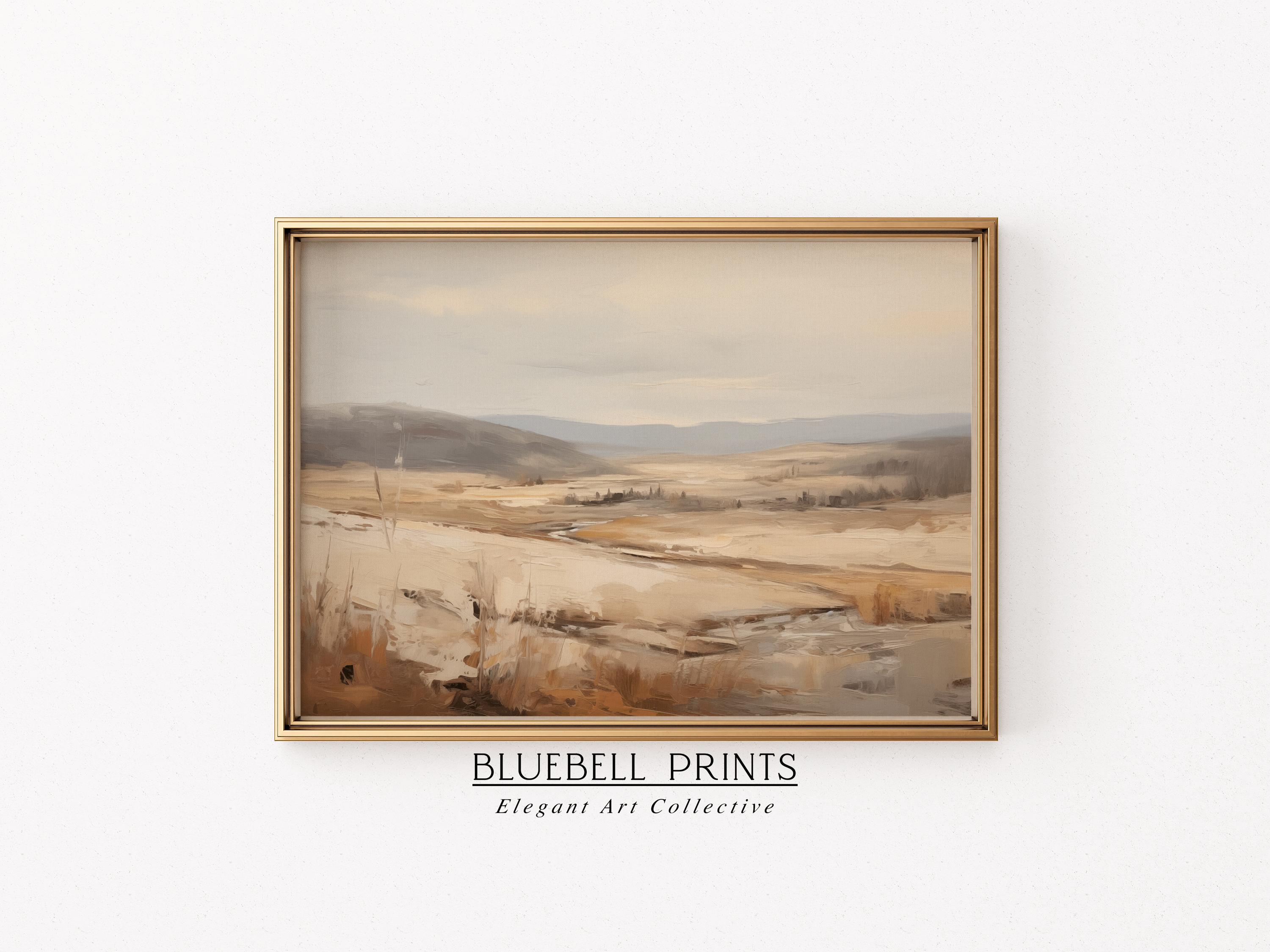 田舎の砂漠の風景油絵 | 素朴なミニマルな農家の壁アート | 秋の