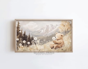 TV Art & PC Wallpaper Spring Nursery | Countryside Teddy Bear Painting | Instant Cottagecore Woodlands Decor | Bluebell Prints DIGITAL 01416