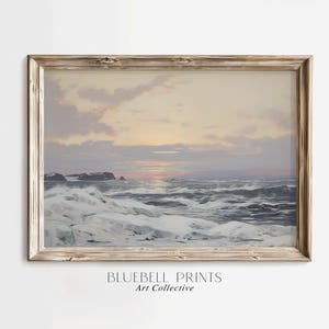 Snowy Ocean Horizon Oil Painting | Moody Northern Coastal Beach Wall Art | Vintage Winter Seascape Print | PRINTABLE Digital | BB 01048