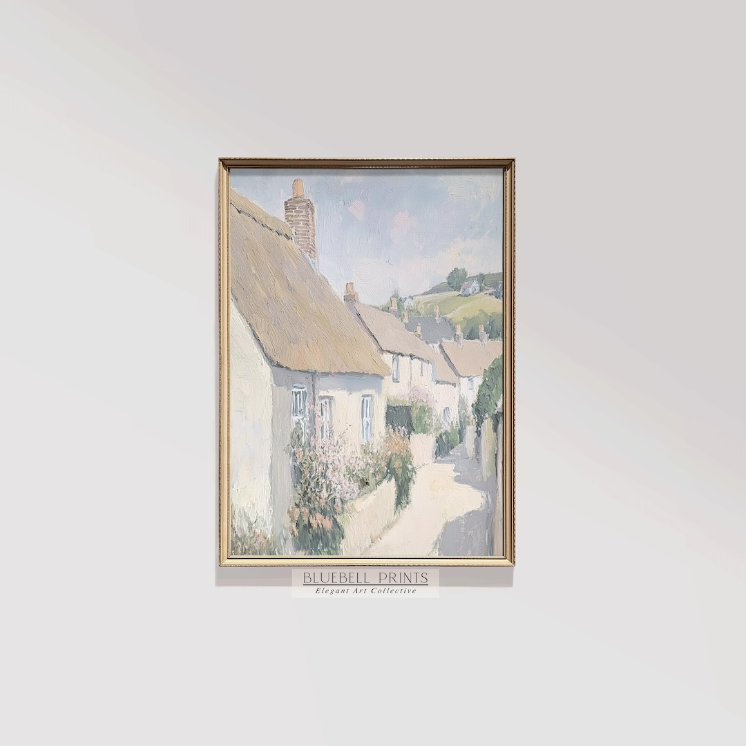 English Village Cottage Oil Painting | Neutral Rustic Country Wall Art ...